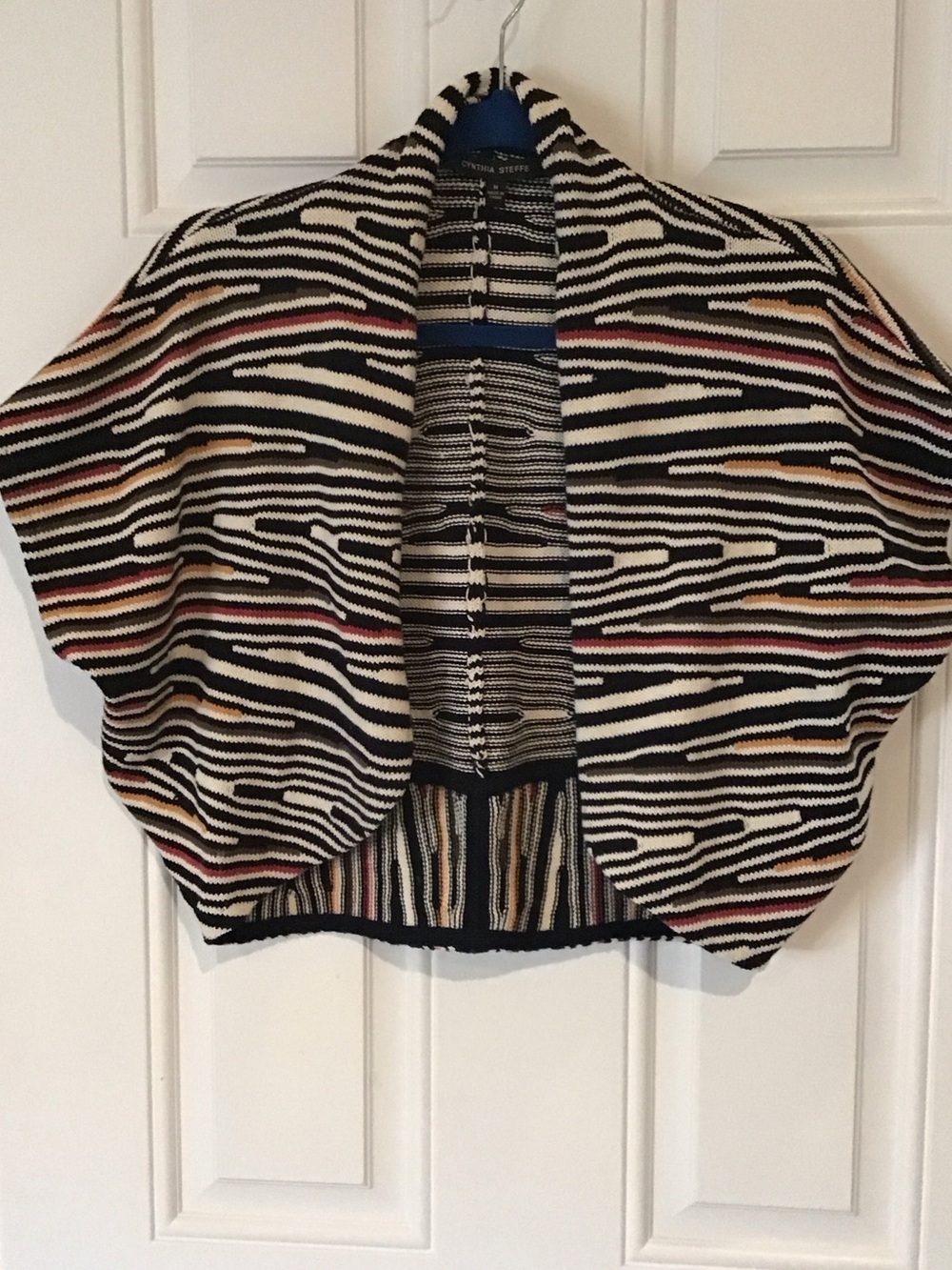 Cynthia Steffe Black & White Stripe Open-Front Jacket with Pink and Tan Accents